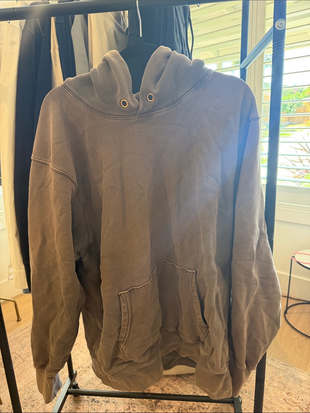 Men's Washed Brown Hooded Pullover Sweatshirt